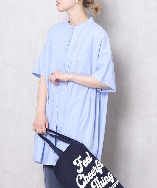 FREAK'S STORE（フリークスストア）の「▽【WEB限定】ハーフスリーブピンタックシャツ(スタンドカラーシャツ)（シャツ/ブラウス・レディース・ホワイト/ブラック/ベージュ/サックスブルー・ﾌﾘ-）」の4枚目の写真