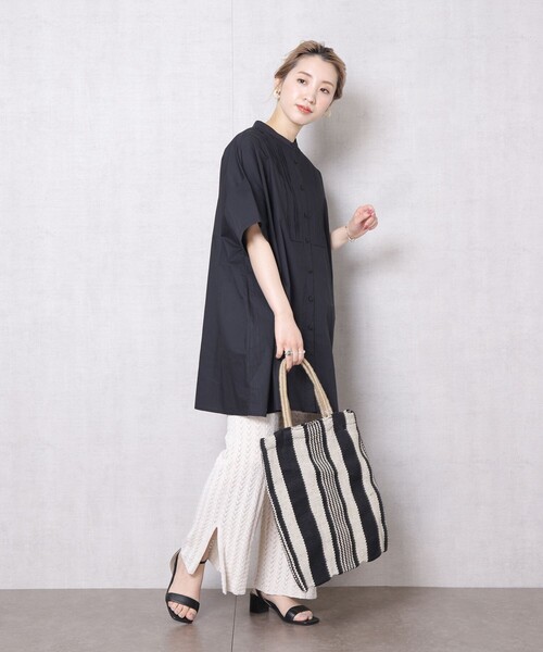 FREAK'S STORE（フリークスストア）の「▽【WEB限定】ハーフスリーブピンタックシャツ(スタンドカラーシャツ)（シャツ/ブラウス・レディース・ホワイト/ブラック/ベージュ/サックスブルー・ﾌﾘ-）」の8枚目の写真