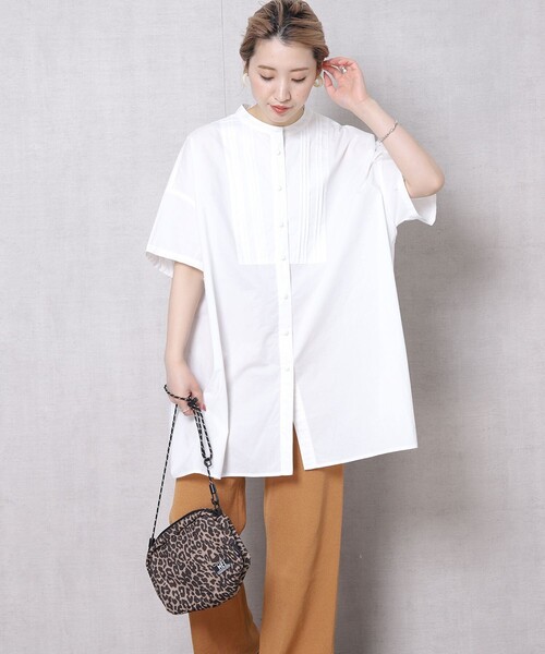 FREAK'S STORE（フリークスストア）の「▽【WEB限定】ハーフスリーブピンタックシャツ(スタンドカラーシャツ)（シャツ/ブラウス・レディース・ホワイト/ブラック/ベージュ/サックスブルー・ﾌﾘ-）」の20枚目の写真