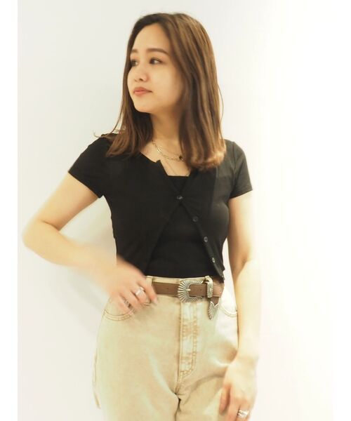 EVRIS（エヴリス）の「レイヤードショートTEE（Tシャツ/カットソー・レディース・ブラック/ピンク/グリーン・FREE）」の2枚目の写真