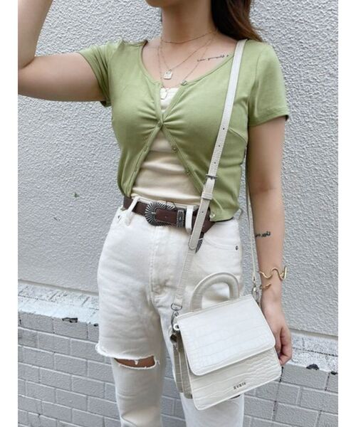 EVRIS（エヴリス）の「レイヤードショートTEE（Tシャツ/カットソー・レディース・ブラック/ピンク/グリーン・FREE）」の4枚目の写真