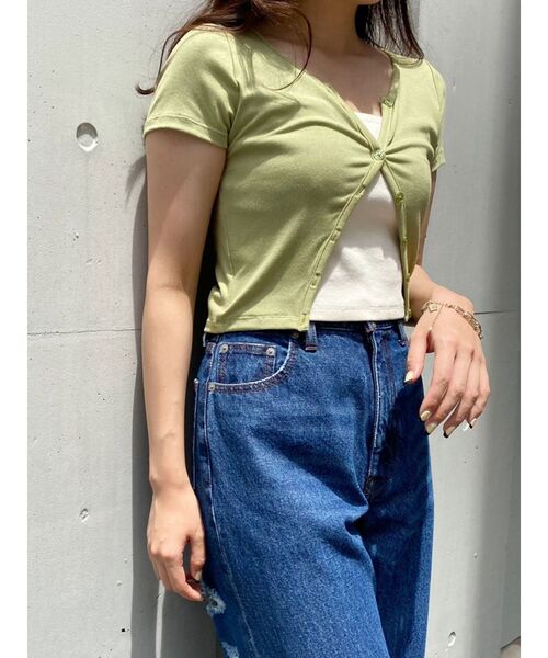 EVRIS（エヴリス）の「レイヤードショートTEE（Tシャツ/カットソー・レディース・ブラック/ピンク/グリーン・FREE）」の5枚目の写真