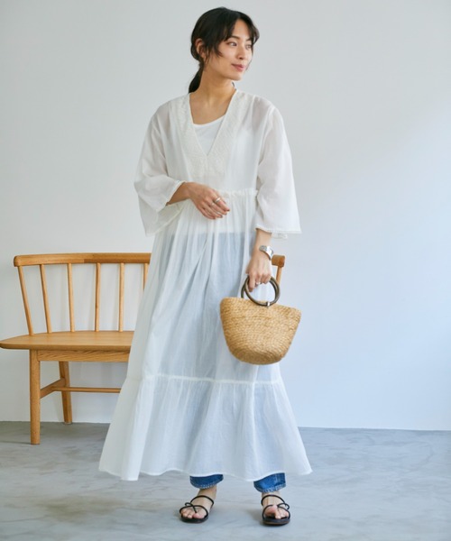 人気完売品✨ドレステリア インド刺繍 コットンボイルワンピ ース 雑誌掲載 白 DRESSTERIOR（ドレステリア）の「◇【CLASSY.8月号掲載】インド