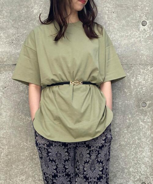 INGNI(イング)の「ラウンドヘムチュニックTシャツ(Tシャツ/カットソー・レディース・オフホワイト/ライトグリーン/スミクロ/ライトベージュ・M)」の1枚目の写真