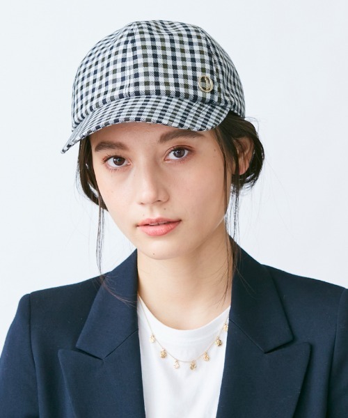 Chapeau d' O(シャポードオー)の「Chapeau d' O Check Lace-up Cap(キャップ・レディース・グレー/ブラウン/グリーン・57cm)」の1枚目の写真