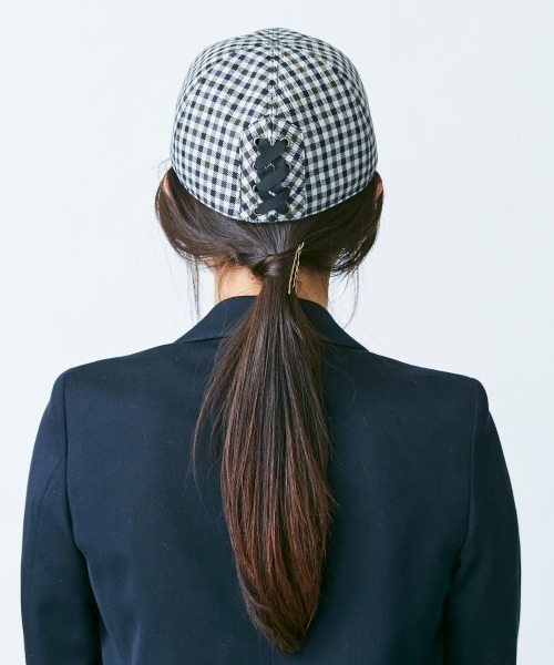Chapeau d' O(シャポードオー)の「Chapeau d' O Check Lace-up Cap(キャップ・レディース・グレー/ブラウン/グリーン・57cm)」の8枚目の写真