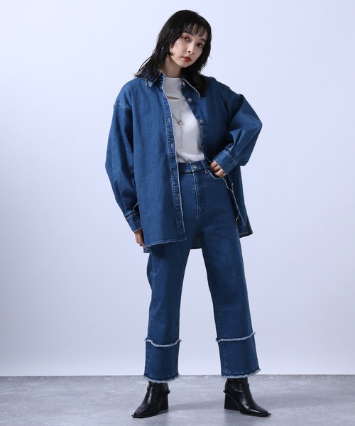 HARE（ハレ）の「ロールアップデザインストレートデニムパンツ(HARE)（デニムパンツ・レディース・ホワイト/ブラック/ブルー・S/M）」の6枚目の写真