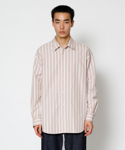 UNDECORATED（アンデコレイテッド）の「UNDECORATED アンデコレイテッド / Hi Count Cotton Stripe L/S Shirt 高密度コットン ストライプ オーバーサイズ長袖シャツ / UDS22204（シャツ/ブラウス・メンズ・ベージュ/ブルー・3/2/1）」の2枚目の写真