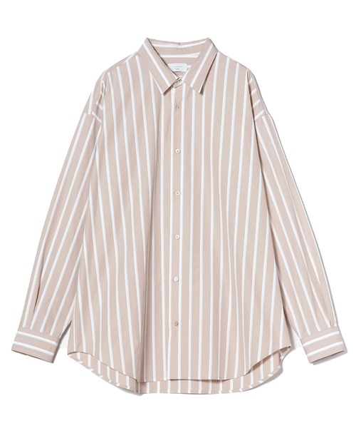 UNDECORATED（アンデコレイテッド）の「UNDECORATED アンデコレイテッド / Hi Count Cotton Stripe L/S Shirt 高密度コットン ストライプ オーバーサイズ長袖シャツ / UDS22204（シャツ/ブラウス・メンズ・ベージュ/ブルー・3/2/1）」の5枚目の写真
