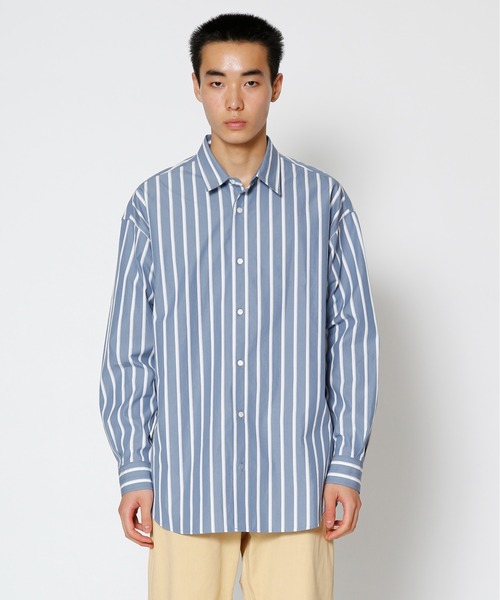 UNDECORATED（アンデコレイテッド）の「UNDECORATED アンデコレイテッド / Hi Count Cotton Stripe L/S Shirt 高密度コットン ストライプ オーバーサイズ長袖シャツ / UDS22204（シャツ/ブラウス・メンズ・ベージュ/ブルー・3/2/1）」の8枚目の写真