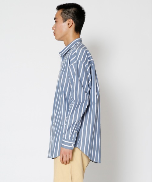 UNDECORATED（アンデコレイテッド）の「UNDECORATED アンデコレイテッド / Hi Count Cotton Stripe L/S Shirt 高密度コットン ストライプ オーバーサイズ長袖シャツ / UDS22204（シャツ/ブラウス・メンズ・ベージュ/ブルー・3/2/1）」の10枚目の写真