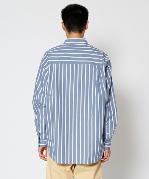 UNDECORATED（アンデコレイテッド）の「UNDECORATED アンデコレイテッド / Hi Count Cotton Stripe L/S Shirt 高密度コットン ストライプ オーバーサイズ長袖シャツ / UDS22204（シャツ/ブラウス・メンズ・ベージュ/ブルー・3/2/1）」の4枚目の写真