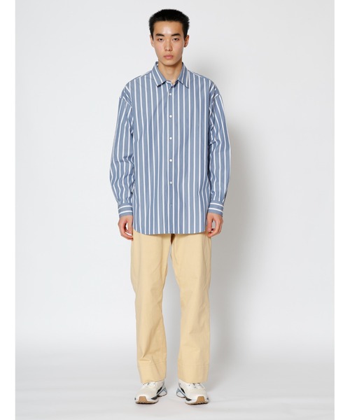 UNDECORATED（アンデコレイテッド）の「UNDECORATED アンデコレイテッド / Hi Count Cotton Stripe L/S Shirt 高密度コットン ストライプ オーバーサイズ長袖シャツ / UDS22204（シャツ/ブラウス・メンズ・ベージュ/ブルー・3/2/1）」の3枚目の写真