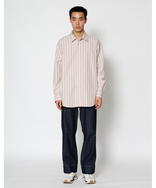 UNDECORATED（アンデコレイテッド）の「UNDECORATED アンデコレイテッド / Hi Count Cotton Stripe L/S Shirt 高密度コットン ストライプ オーバーサイズ長袖シャツ / UDS22204（シャツ/ブラウス・メンズ・ベージュ/ブルー・3/2/1）」の9枚目の写真