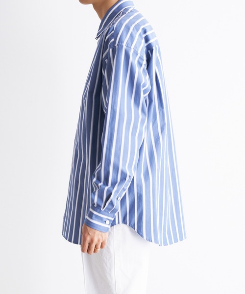 UNDECORATED（アンデコレイテッド）の「UNDECORATED アンデコレイテッド / Hi Count Cotton Stripe L/S Shirt 高密度コットン ストライプ オーバーサイズ長袖シャツ / UDS22204（シャツ/ブラウス・メンズ・ベージュ/ブルー・3/2/1）」の19枚目の写真