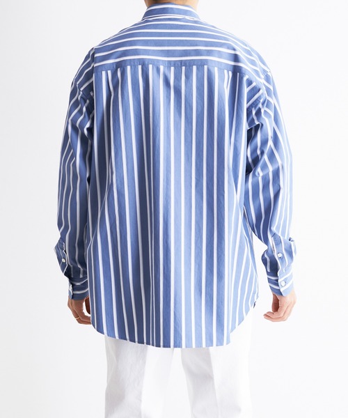 UNDECORATED（アンデコレイテッド）の「UNDECORATED アンデコレイテッド / Hi Count Cotton Stripe L/S Shirt 高密度コットン ストライプ オーバーサイズ長袖シャツ / UDS22204（シャツ/ブラウス・メンズ・ベージュ/ブルー・3/2/1）」の20枚目の写真