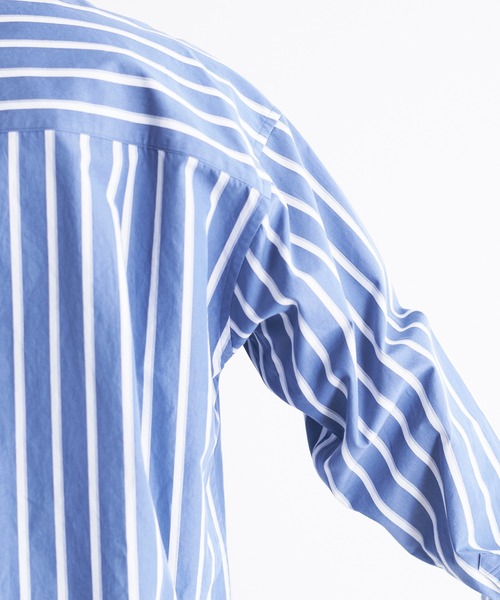 UNDECORATED（アンデコレイテッド）の「UNDECORATED アンデコレイテッド / Hi Count Cotton Stripe L/S Shirt 高密度コットン ストライプ オーバーサイズ長袖シャツ / UDS22204（シャツ/ブラウス・メンズ・ベージュ/ブルー・3/2/1）」の21枚目の写真