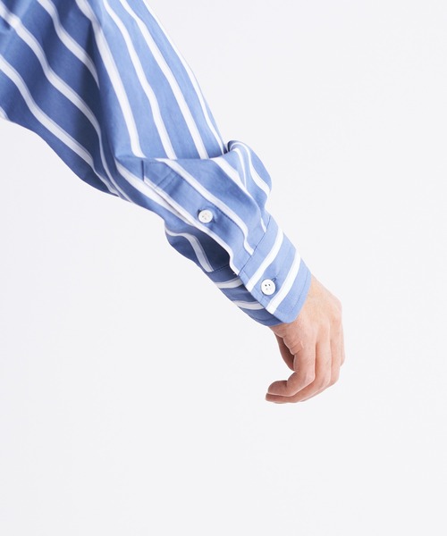 UNDECORATED（アンデコレイテッド）の「UNDECORATED アンデコレイテッド / Hi Count Cotton Stripe L/S Shirt 高密度コットン ストライプ オーバーサイズ長袖シャツ / UDS22204（シャツ/ブラウス・メンズ・ベージュ/ブルー・3/2/1）」の22枚目の写真