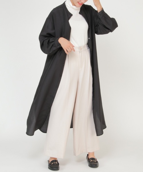 ikka（イッカ）の「バックスリットシアシャツワンピース（ワンピース・レディース・スカイブルー/ブラック・M/L）」の2枚目の写真