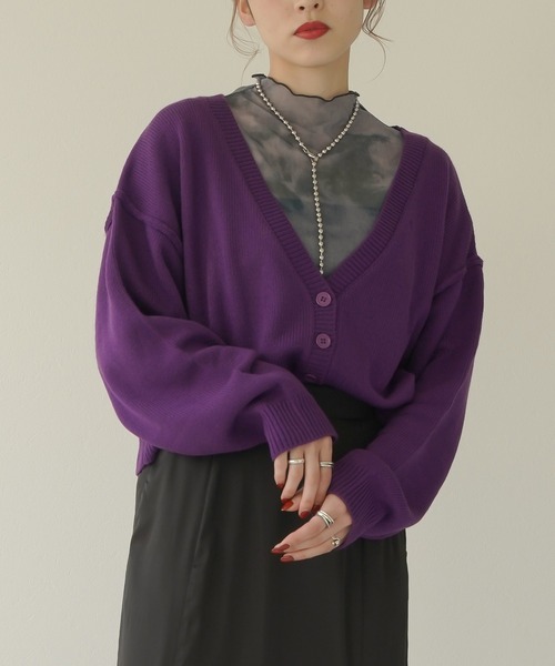 Lull(ルル)の「【Lull / ルル】ショートVネックニットカーディガン(カーディガン/ボレロ・レディース・オレンジ/グリーン/ライム/ブルー/パープル/ブラック・ONESIZE)」の1枚目の写真