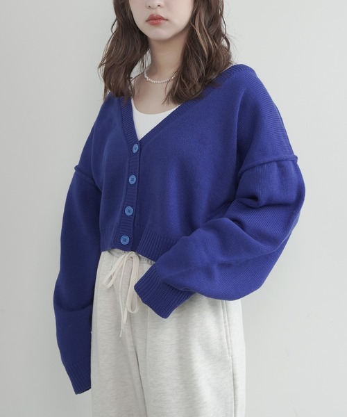 Lull(ルル)の「【Lull / ルル】ショートVネックニットカーディガン(カーディガン/ボレロ・レディース・オレンジ/グリーン/ライム/ブルー/パープル/ブラック・ONESIZE)」の5枚目の写真