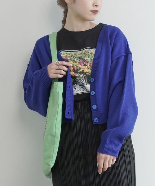 Lull(ルル)の「【Lull / ルル】ショートVネックニットカーディガン(カーディガン/ボレロ・レディース・オレンジ/グリーン/ライム/ブルー/パープル/ブラック・ONESIZE)」の22枚目の写真