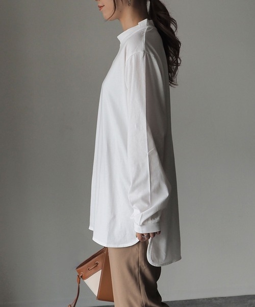 Riberry（リベリー）の「ラウンドヘムシンプルロンT（Tシャツ/カットソー・レディース・オフホワイト/スミクロ・FREE）」の4枚目の写真