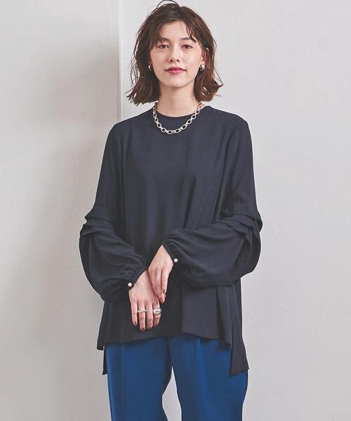 FLICKA(フリッカ)の「<FLICKA(フリッカ)>PL タックスリーブ ブラウス(シャツ/ブラウス・レディース・オフホワイト/ネイビー・0)」の2枚目の写真