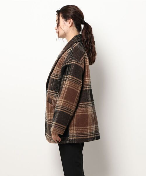 Fashion Letter（ファッションレター）の「チェック柄ミドル丈ダブルジャケット（チェスターコート・レディース・ベージュ/ブラウン・M/L）」の10枚目の写真