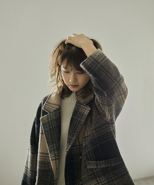 Fashion Letter（ファッションレター）の「チェック柄ミドル丈ダブルジャケット（チェスターコート・レディース・ベージュ/ブラウン・M/L）」の16枚目の写真