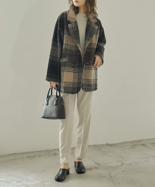 Fashion Letter（ファッションレター）の「チェック柄ミドル丈ダブルジャケット（チェスターコート・レディース・ベージュ/ブラウン・M/L）」の17枚目の写真