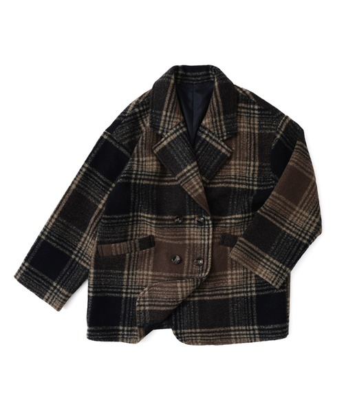 Fashion Letter（ファッションレター）の「チェック柄ミドル丈ダブルジャケット（チェスターコート・レディース・ベージュ/ブラウン・M/L）」の8枚目の写真