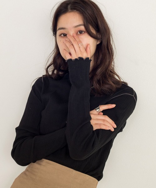 w closet（ダブルクローゼット）の「ランダムテレコハイネックプルオーバー（Tシャツ/カットソー・レディース・ブラック/サックスブルー/オフホワイト・FREE）」の12枚目の写真