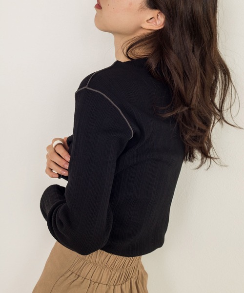 w closet（ダブルクローゼット）の「ランダムテレコハイネックプルオーバー（Tシャツ/カットソー・レディース・ブラック/サックスブルー/オフホワイト・FREE）」の11枚目の写真