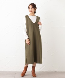 NAVY | ポンチ素材 ハンサムスウェット ジャンパースカート(ジャンパースカート)