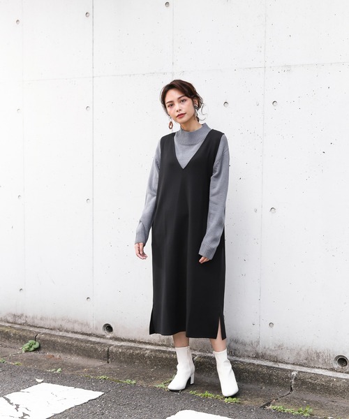 NAVY（ネイビー）の「ポンチ素材 ハンサムスウェット ジャンパースカート（ジャンパースカート・レディース・ブラック/ブラウン・フリー）」の15枚目の写真