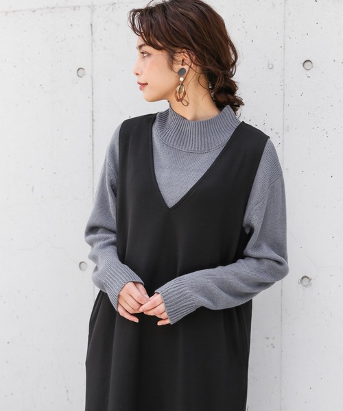 NAVY（ネイビー）の「ポンチ素材 ハンサムスウェット ジャンパースカート（ジャンパースカート・レディース・ブラック/ブラウン・フリー）」の12枚目の写真