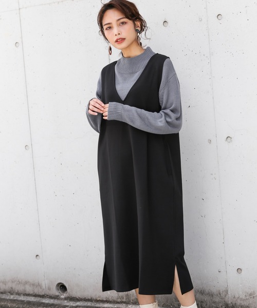 NAVY（ネイビー）の「ポンチ素材 ハンサムスウェット ジャンパースカート（ジャンパースカート・レディース・ブラック/ブラウン・フリー）」の5枚目の写真