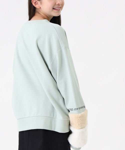 VIVIAN BLUE（ビビアンブルー）の「【VIVIAN BLUE】袖フェイクファースウェット（スウェット・キッズ・ライム/ベージュ・120/140/155/130）」の3枚目の写真
