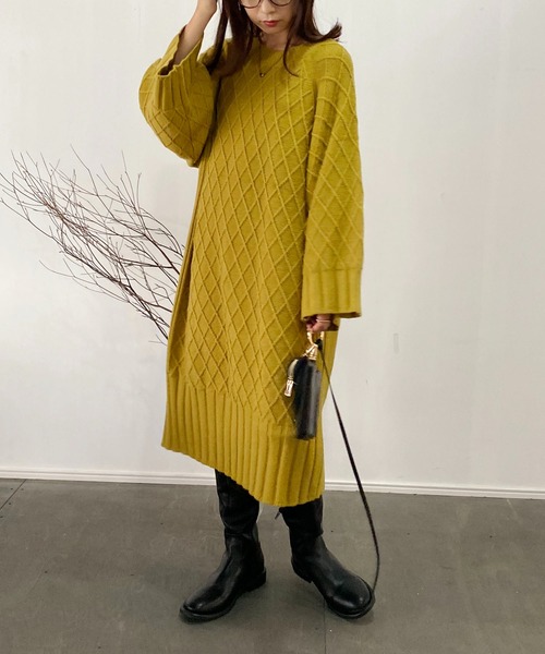 CAPRICIEUX LE'MAGE（カプリシューレマージュ）の「ダイヤケーブルチュニック（ワンピース・レディース・ブラック/イエロー/アイボリー・FREE）」の3枚目の写真