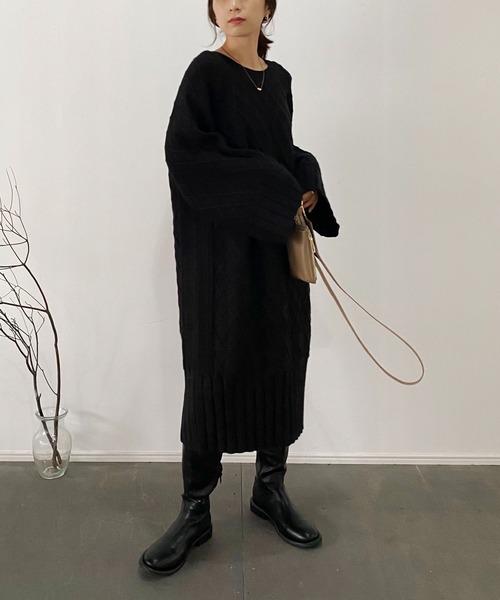 CAPRICIEUX LE'MAGE（カプリシューレマージュ）の「ダイヤケーブルチュニック（ワンピース・レディース・ブラック/イエロー/アイボリー・FREE）」の5枚目の写真