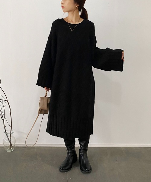 CAPRICIEUX LE'MAGE（カプリシューレマージュ）の「ダイヤケーブルチュニック（ワンピース・レディース・ブラック/イエロー/アイボリー・FREE）」の17枚目の写真