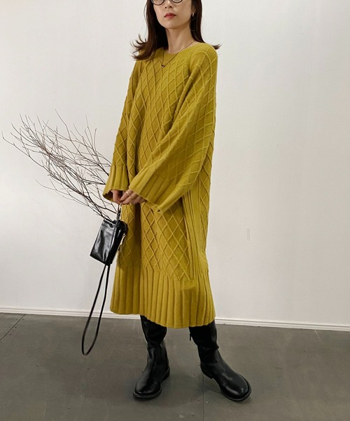 CAPRICIEUX LE'MAGE（カプリシューレマージュ）の「ダイヤケーブルチュニック（ワンピース・レディース・ブラック/イエロー/アイボリー・FREE）」の6枚目の写真