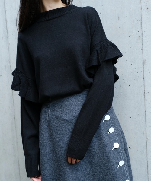 LE CIEL BLEU（ルシェルブルー）の「Frill Tape Knit Tops（ニット/セーター）」 WEAR