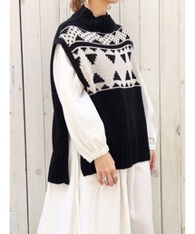 Samansa Mos2 blue | ジャカードニットベスト(ベスト)