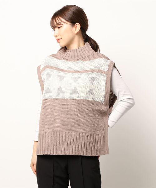 Samansa Mos2 blue（サマンサモスモスブルー）の「ジャカードニットベスト（ベスト・レディース・ブラック/モカ/ライトベージュ・ﾌﾘ-）」の6枚目の写真