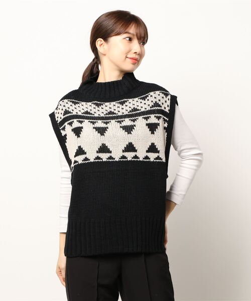 Samansa Mos2 blue（サマンサモスモスブルー）の「ジャカードニットベスト（ベスト・レディース・ブラック/モカ/ライトベージュ・ﾌﾘ-）」の7枚目の写真