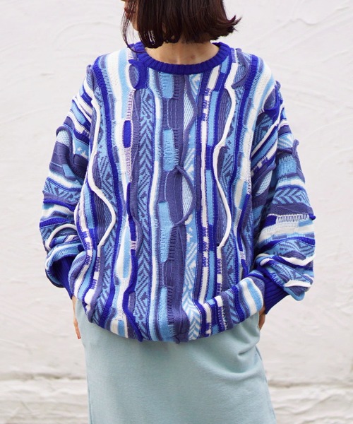 THRIFTY LOOK（スリフティールック）の「THRIFTY LOOK/スリフティールック 3D KNITTING "B" SWEATER（ニット/セーター・メンズ・ブラック/パープル/ネイビー/ホワイト/ブルー/ブラウン系/オレンジ系/マスタード・FREE）」の5枚目の写真