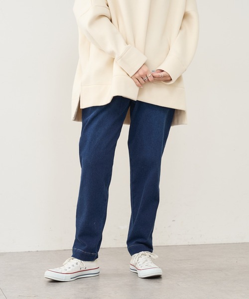 PUAL CE CIN（ピュアルセシン）の「ニットデニムテーパードパンツ（デニムパンツ・レディース・ブルー/インディゴブルー・FREE）」の2枚目の写真