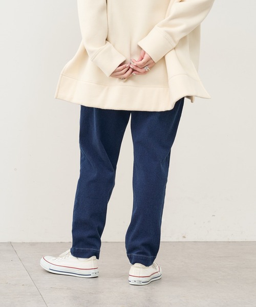 PUAL CE CIN（ピュアルセシン）の「ニットデニムテーパードパンツ（デニムパンツ・レディース・ブルー/インディゴブルー・FREE）」の5枚目の写真